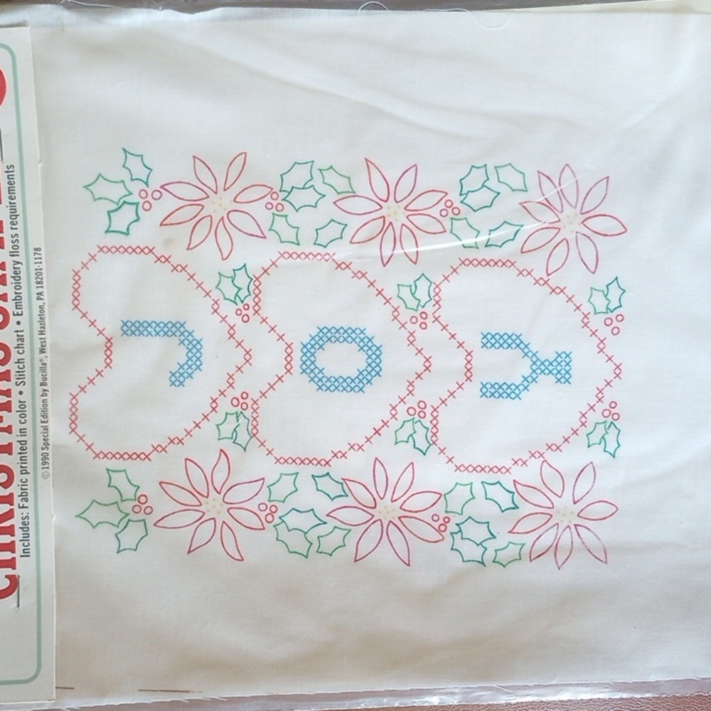 NWT 3 Bucilla Christmas Stamped Cross Stitch Samplers. Snowman Joy Holly Flowers - Picture 3 of 7
